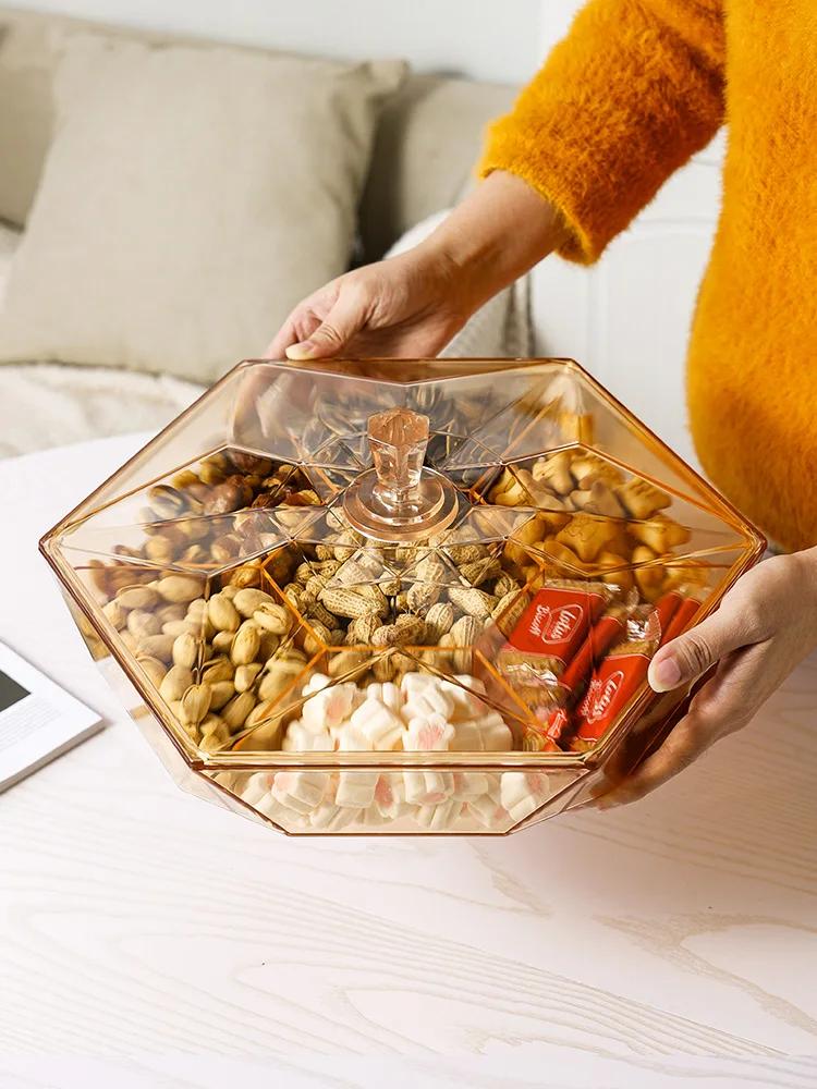 Neues Trockenobsttablett für den Haushalt, Wohnzimmer, Snacktablett, Süßigkeitenteller, Fach für Trockenobstbox mit Deckel, Süßigkeitenbox, Aufbewahrungsbox