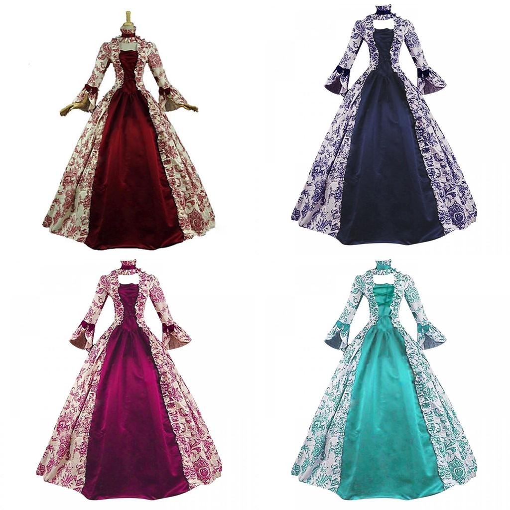 Sleeved Printed Long Court Evening Dress Large Trumpet Sleeves Stage Costume