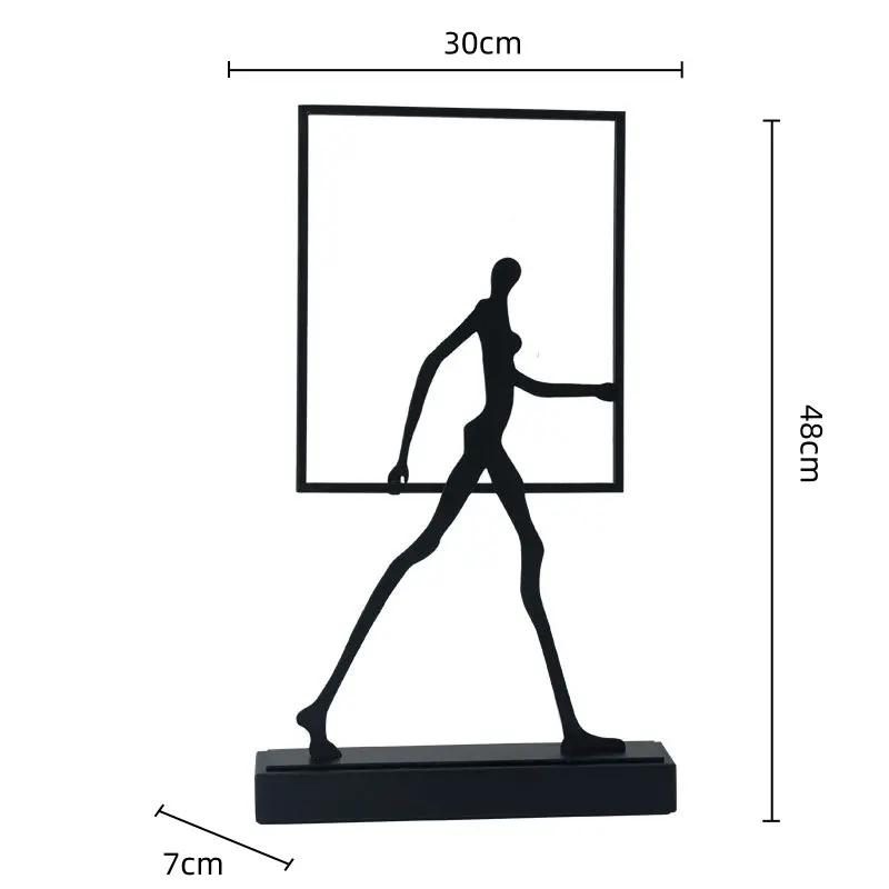 Home Decor Statues Metal Handicraft Abstract Wrought Iron Figures Square Frame Walking People Portrait Cropping Figurines Decor