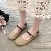 Retro style Mary Jane single shoes women's autumn 2025 new French with skirt flat bottom shallow mouth splicing small leather shoes