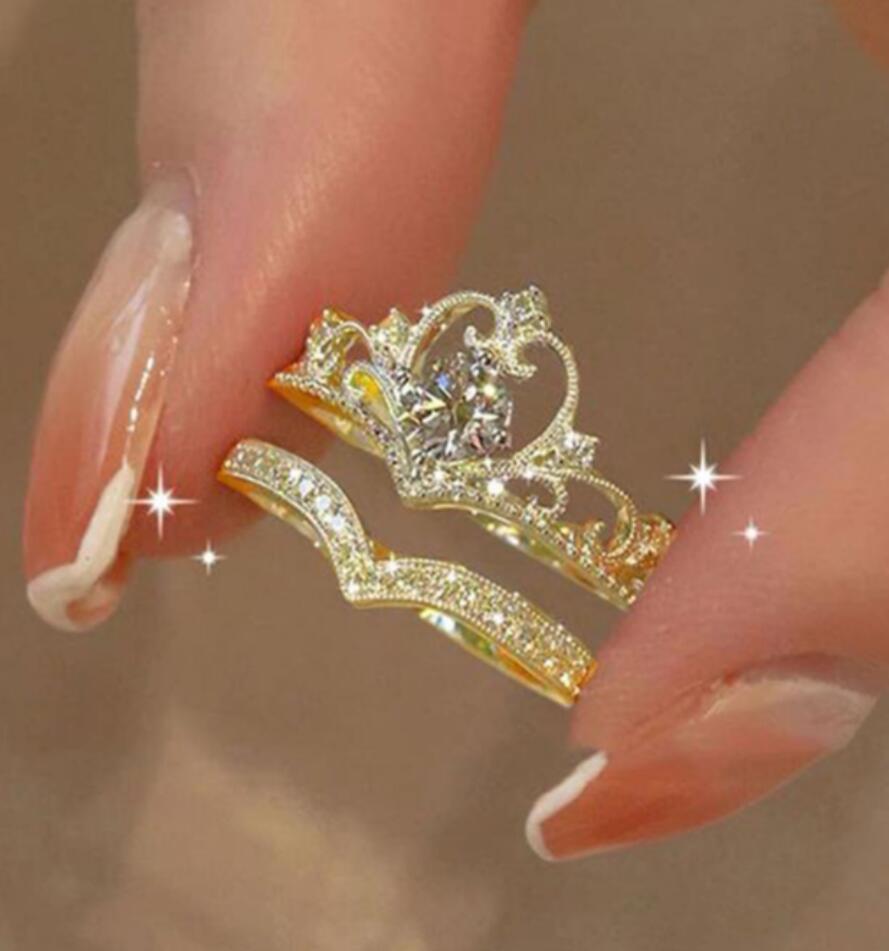 New Crystal Rings Heart Adjustable Ring Irregular Geometry Punk Vintage Rings Set for Women Girls Fashion Jewelry