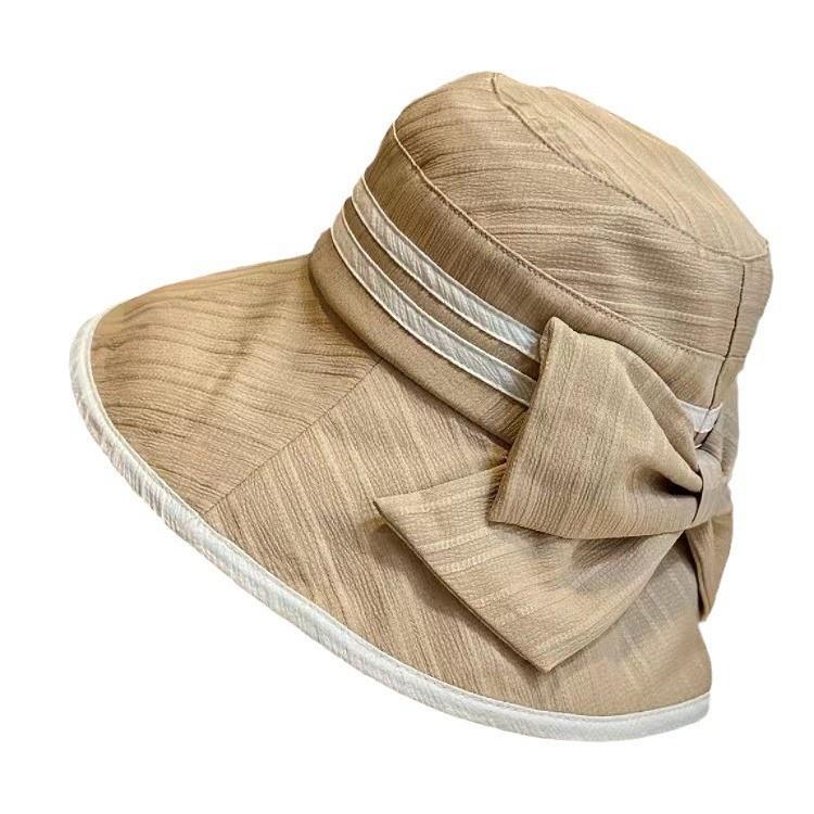 Stylish Women's Fisherman Hat With Large Brim For Spring Summer Travel Uv Protection Korean Style Bow Tie Sun Hat