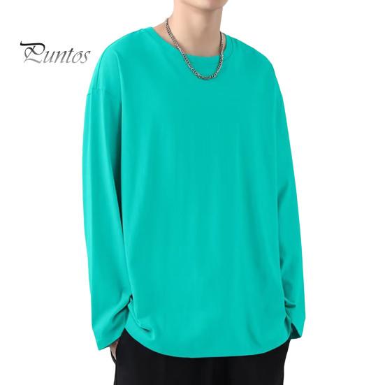 Herren T-Shirt Rundhals Langarm Einfarbig Pullover Tops Lockere Passform Weiches Atmungsaktives T-Shirt Home Gym Street Wear