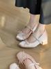 Inner Height Increase 7CM Pink Satin Bow High Heel Mary Jane Shoes Women's Thick Heel Soft Sole Versatile Ballet Single Shoes Women