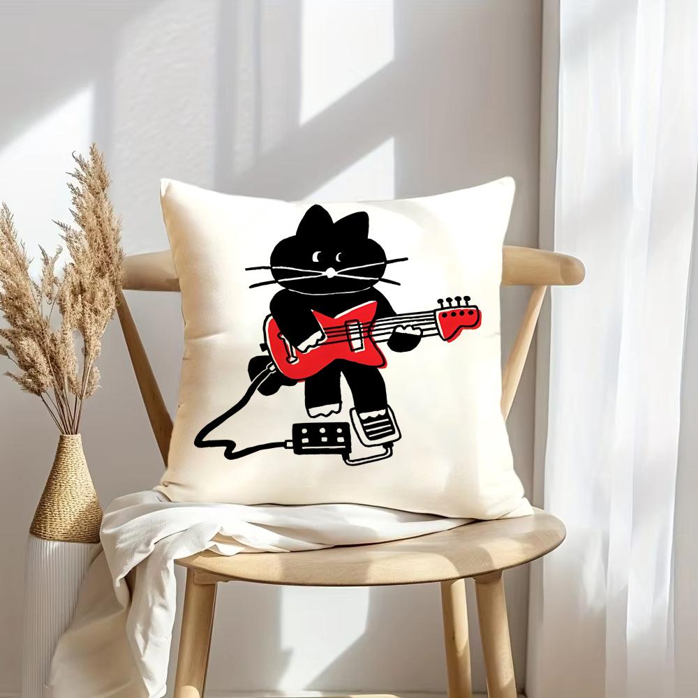 Katzenillustrationen Kissenbezug Weicher Plüsch Überwurf Kissenbezug Beidseitiger Dekorativer Kissenbezug Sofa Schlafzimmer Heimdekoration