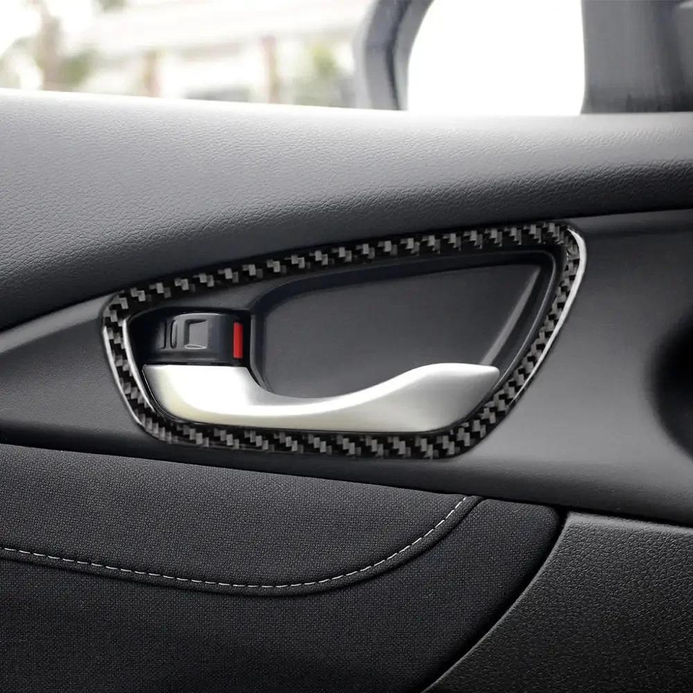 4 szt. Pokrowiec na ramkę klamki wewnętrznej drzwi samochodu Pasuje do Honda Civic Sedan 2016-2018 Włókno węglowe Pokrowiec na wewnętrzne drzwi samochodu