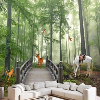 3d Room Forest Wallpaper Jungle Pony Fawn Decoration Mural Living Room Bedroom Children's Room Home Decoration