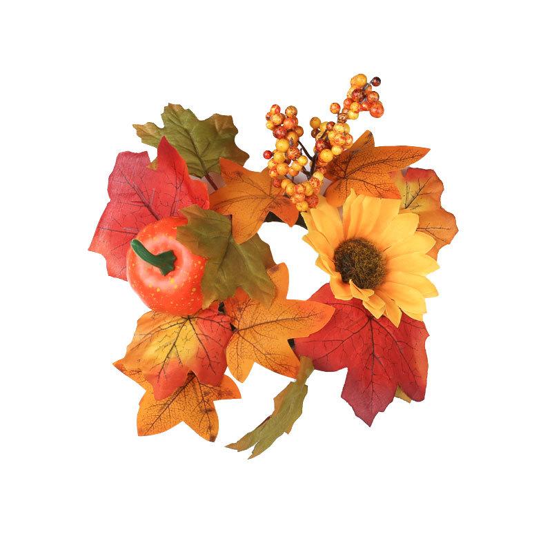 Thanksgiving Candle Rings Artificial Maple Leaves Pumpkin Candle Wreath Fall Candle Holder Table Centerpieces