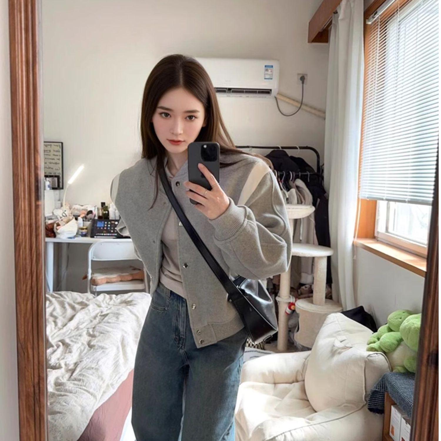 

Korean-Inspired Versatile Baseball Jacket – Women s Autumn/Winter 2025 XL