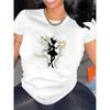 European Size Women's Luck - Polyester White T - Shirt: Enchanted Fairy Silhouette Tee