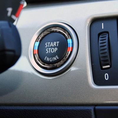 Carbon Fiber Car Engine Start Stop Push Button Ignition Key Ring Decor Trim Sticker For BMW E90 E92 E93 3 Series Car
