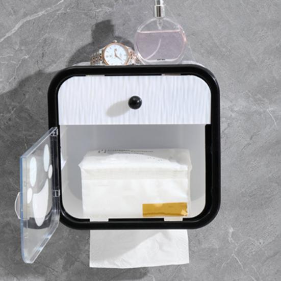 Držák na toaletní papír Plastový vodotěsný dávkovač papírových ubrousků se zásuvkou a policí Nástěnný box na ubrousky pro domácí koupelnu