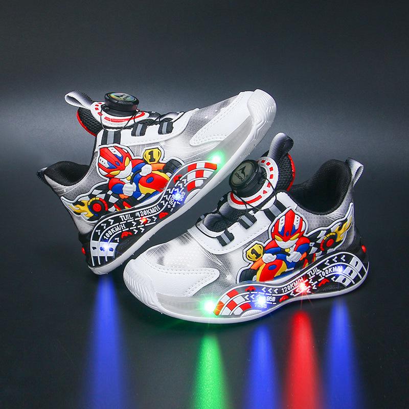 Barnskor i läder med ljus - Halkfria, Andningsbart mesh, Perfekta för höstlöpningar