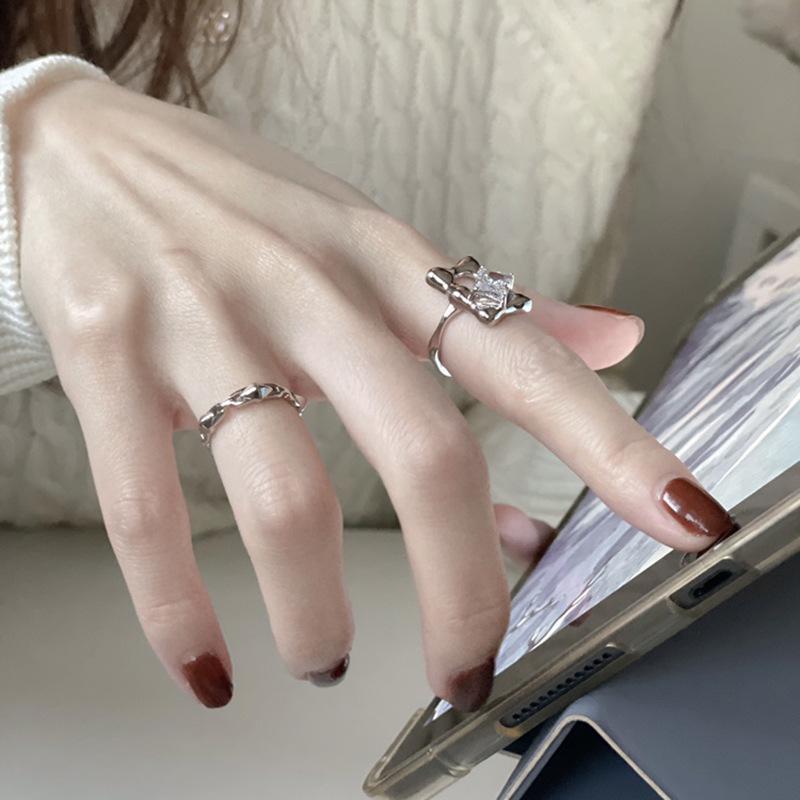 Adjustable Highend Square Zircon Ring For Women Elegant Minimalist Design Accessory Chic