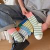 Striped Socks for Women, Mid-calf Socks, Trendy Pure Cotton Spring and Autumn Style, Retro Striped Student Summer Boneless Long Socks