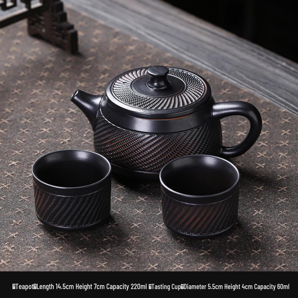 Large-Capacity Purple Clay Kung Fu Tea Set with Jump Knife Teapot and Two Cups