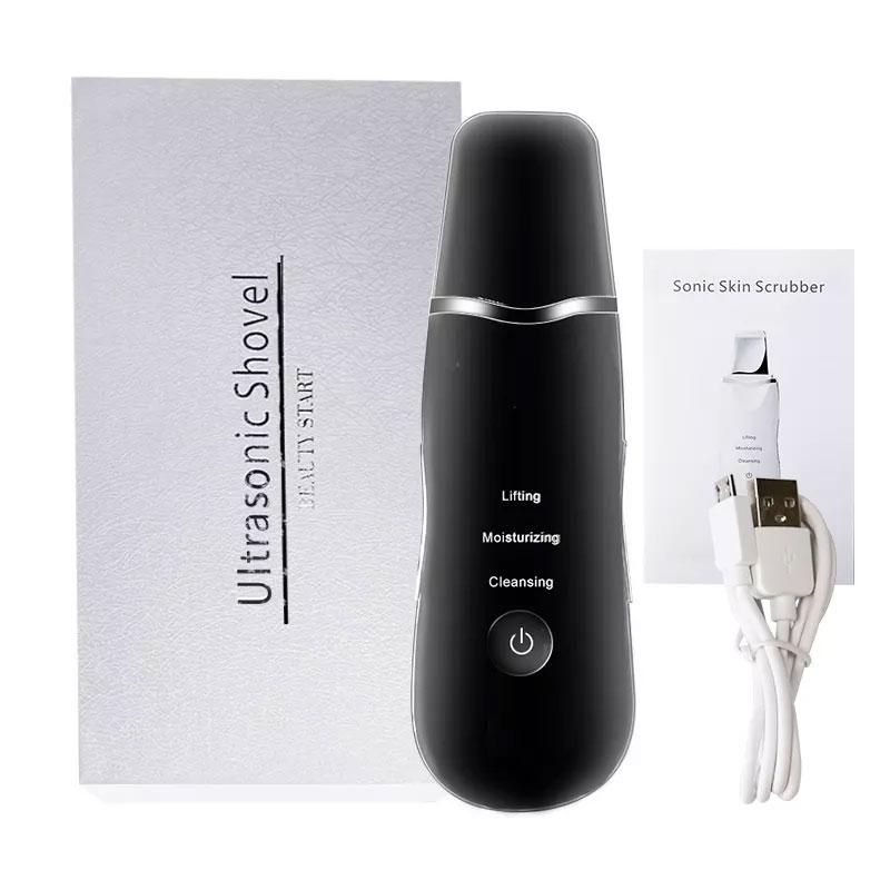 Ultrasound Face Cleaning Machine Facial Scraper Electric Ultrasonic Skin Spatula Scrubber Beauty Care Equipment Usb Recharge чёрный