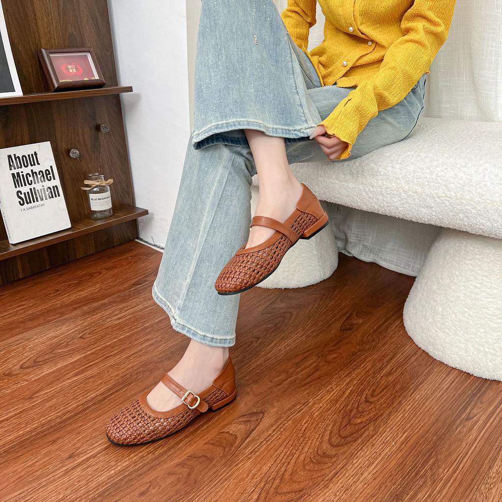 Autumn New Single Shoes Women's Niche Weaving Italian Style High-end Temperament Retro Women's Shoes Soft-soled Mary Jane Shoes