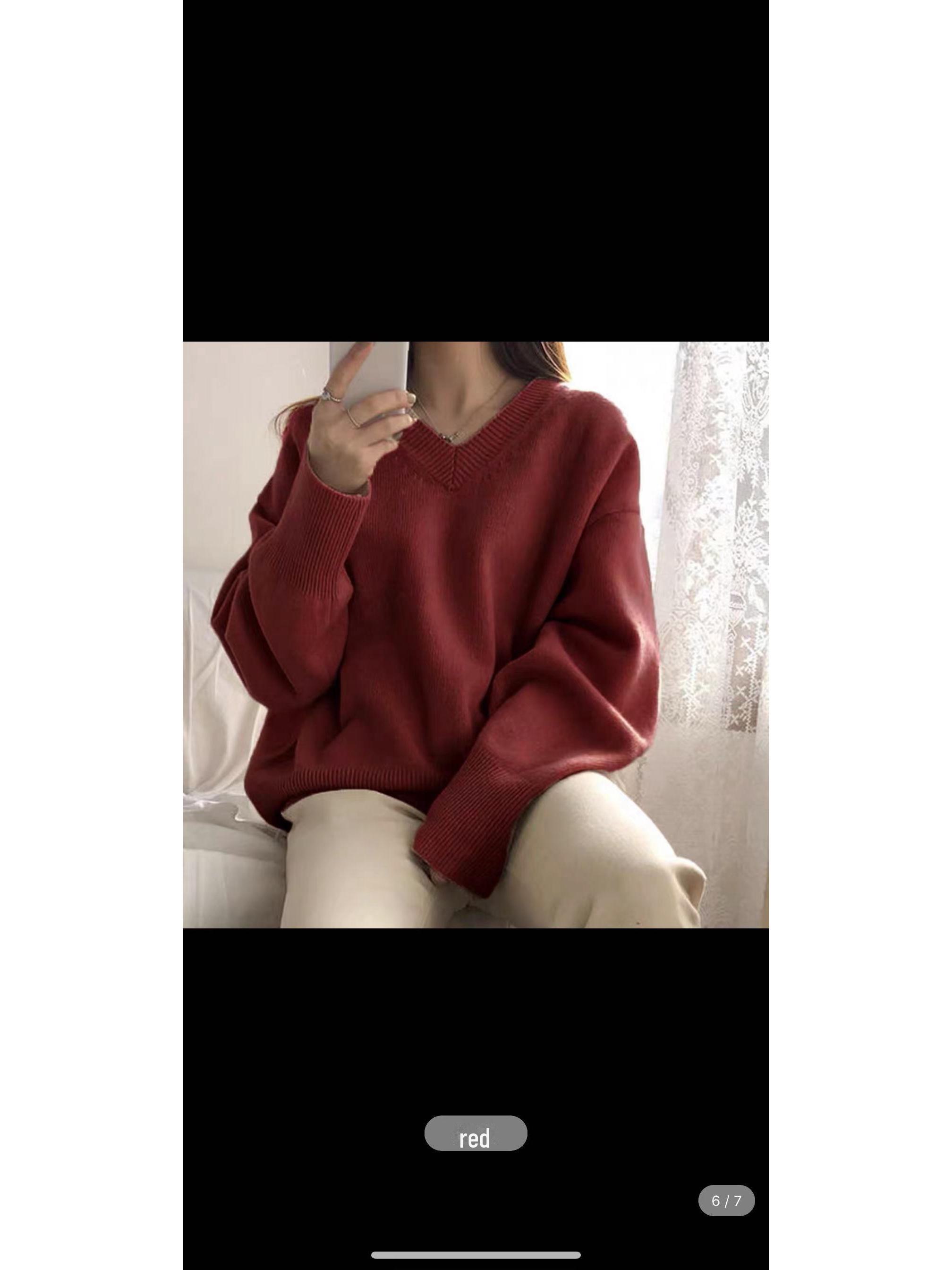 

Женский вязаный свитер с V-образным вырезом - осень/зима в корейском стиле, однотонный One Size