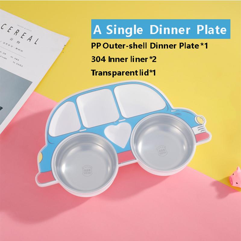 1 Set Stainless Steel Dinner Plate with Lid, Anti-Fall Cartoon Tableware for Youngsters Divided Grid Design for Christmas
