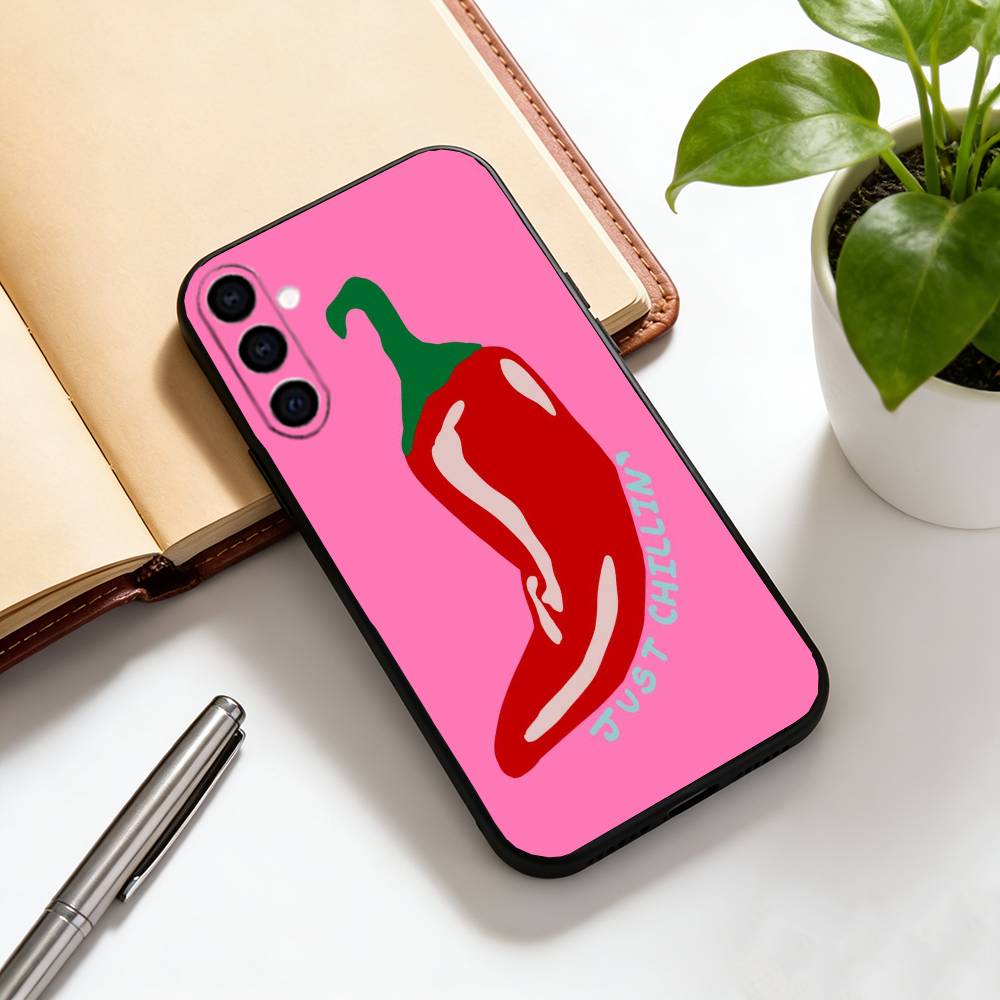 Chili pepper illustration Phone Case For Samsung Galaxy A73,A72,A71,A70,A53,A52,A51,Soft Silicone Black Cover