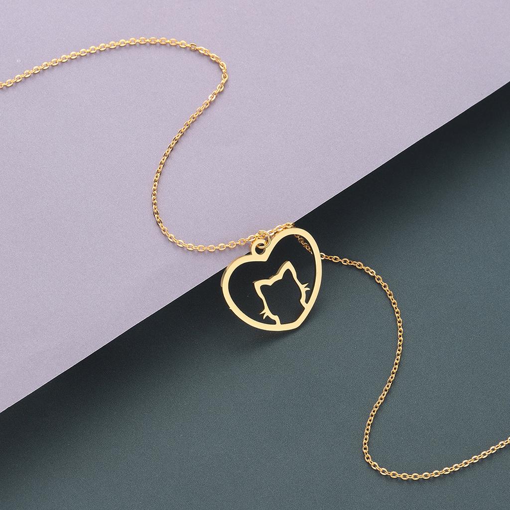 Kinitial Cute Cat Love Heart Pendants & Necklaces Classic Animal Necklace Fashion Gifts for Women Girl Birthday Party Jewelry