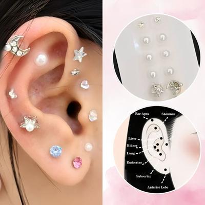 Worthbuy - Moon & Star Faux Pearl Ear Acupuncture Point Magnetic Beads Sticker