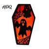 Solid Wood Halloween Craft Casket Decor, DIY Bat Ghost Ornament with Lights, Three-dimensional Spooky Decor Graveyard Scene Prop for Party Home