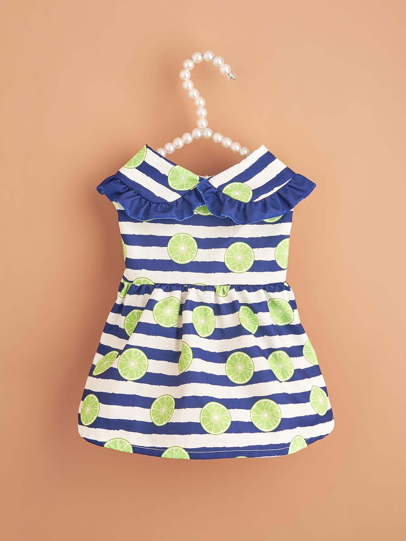 

Dog Dress for Small Dogs Costume Cute Fruit Printed Puppy with Floral Hem Doggie Dresses Pet Cats Clothes Apparel XS（old） синій