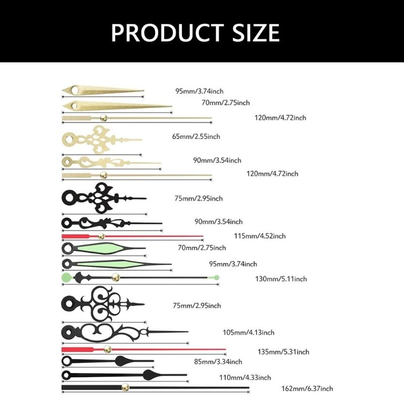 4Pcs Wall Clock Movement Mechanism Kits with 10 Pairs of Metal Hands for Customs Clock Repair Part Shaft Length 18/20mm