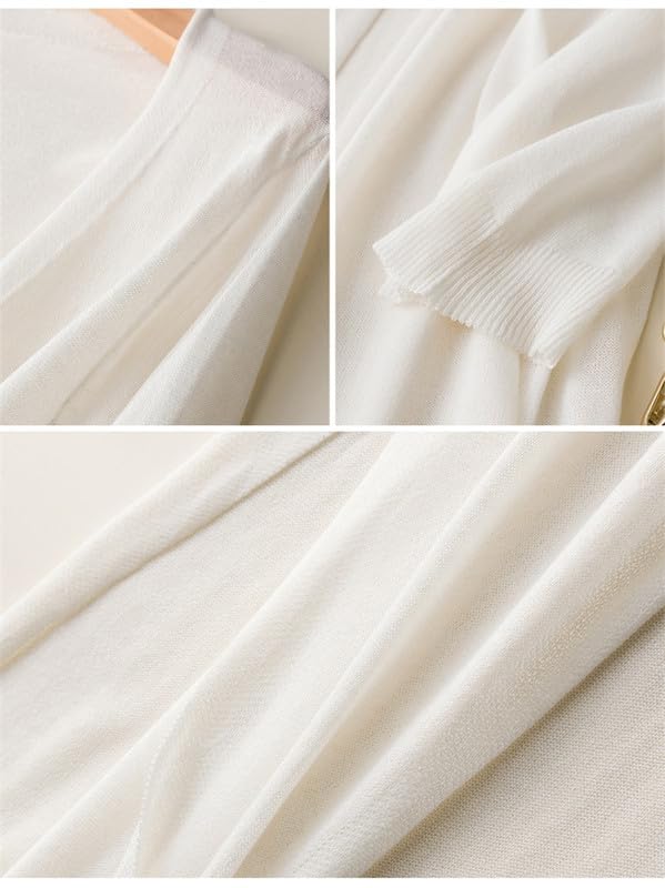 SARADEMUNT Long Knit UV Air Conditioning Solid Perfect for Office Women's Cardigan, Protection, Protection, Slit, Slimming, Stylish, Lightweight, 3/4