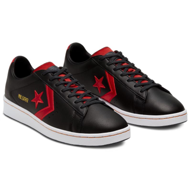 Converse Cons Pro Leather Vintage Colour-Blocking Casual Abrasion Resistant Low-Top Board Shoes Unisex Styles Black, Red and White