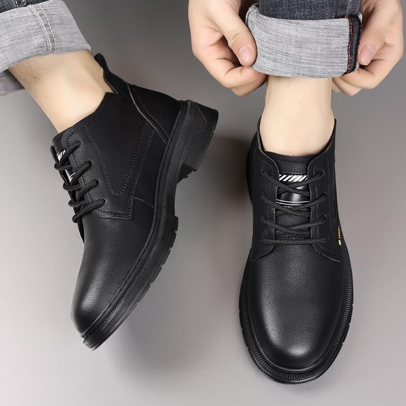 Fashion Winter Leather Velvet Warm Men's Snow Boots Fashion Soft Sole Casual Men Platform Shoes Designer Non-slip Leather Boots for Men