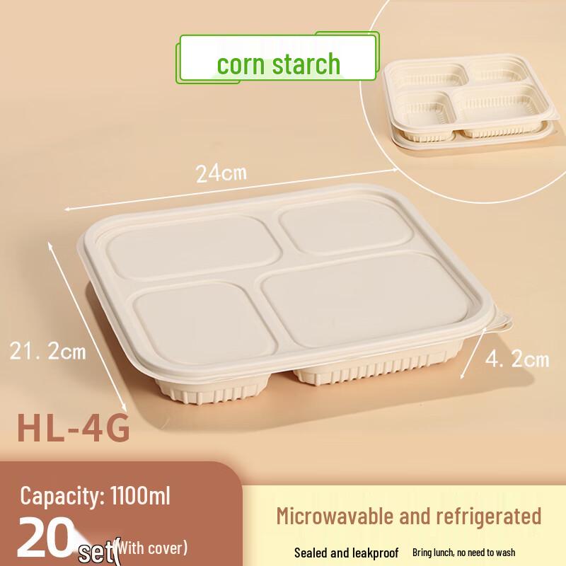 Biodegradable 4-Compartment Disposable Lunch Boxes