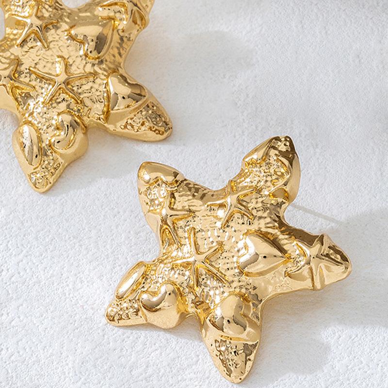 Thick Textured Metal Star Post Earrings For Women Fashion Zircon Classic Trendy New Style Punk Daily Accessories Gifts MQF168