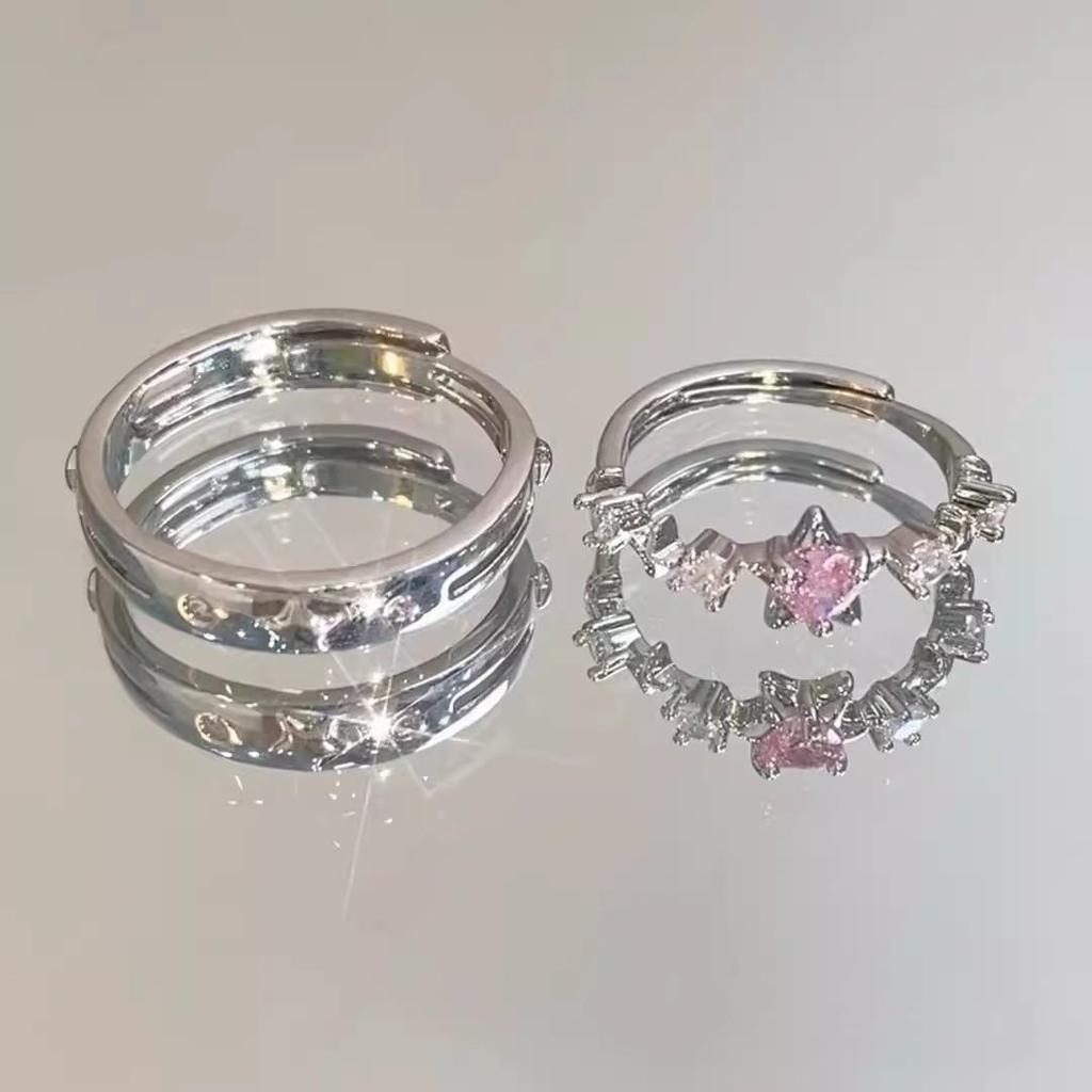 Pink Star Adjustable Couple Ring: Simple, Luxurious, Versatile Index Finger Rings for Men and Women