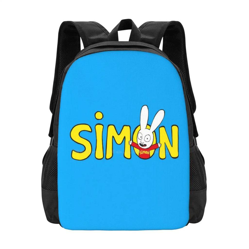 Simon Logo Pattern Design Laptop Travel School Bags Simon Rabbit Bunny Kids Cartoon Show Netflix