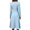 Women's Long Sleeve V Neck Midi Dress Casual Solid Color Elegant A Line Waist Pleated Design Soft Fabric Comfortable Fit