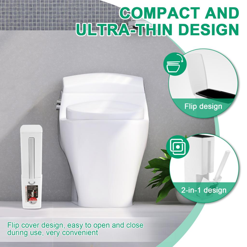 Slim Trash Can Narrow PP Integrated Toilet Brush Waste Bin with Flip Lid Draining Design for Bathroom Narrow Spaces Garbage Bin