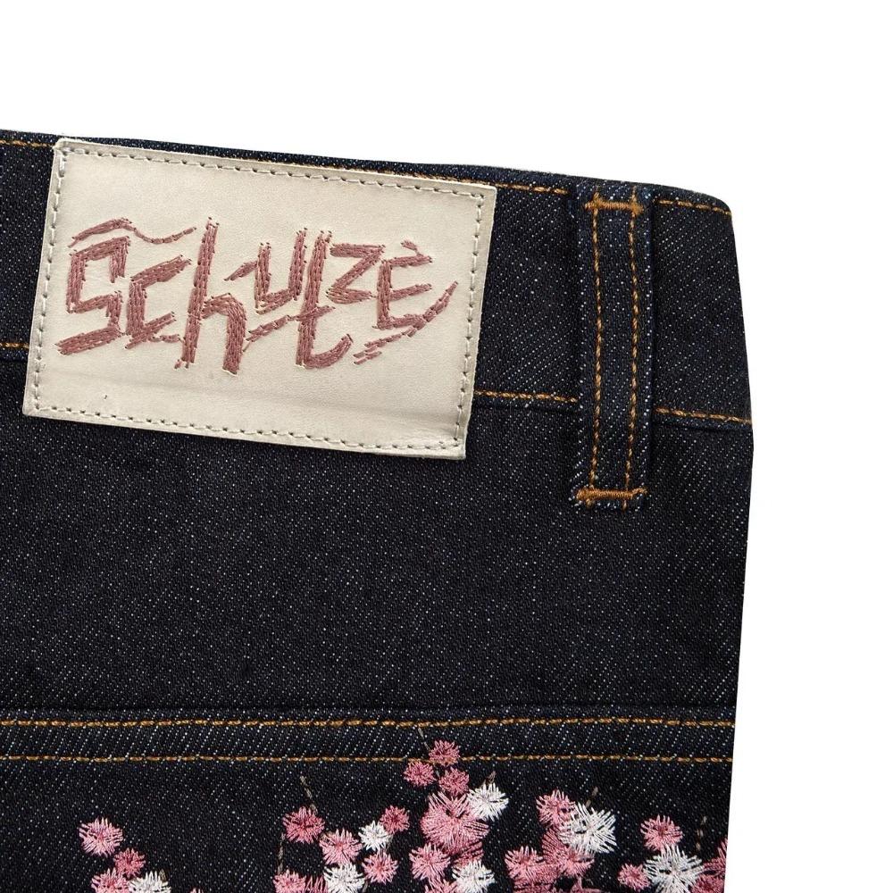 RogueWave Kirschblüten Selvedge Stickerei Denim Hose Y2k Retro Lässig Baggy Gerade Weites Bein Jeans Hohe Qualität Hiphop Streetwear