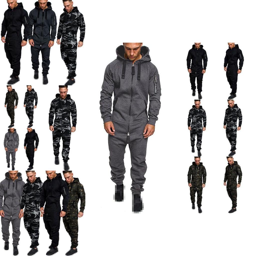 Herren Camouflage Jumpsuit mit Kapuze und Reißverschluss Perfekt für den täglichen Gebrauch