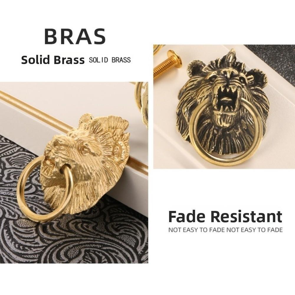 Retro Cabinet Door Knobs Vintage Wardrobe Drawer Pulls Lion Head Knob Brass Handle Furniture