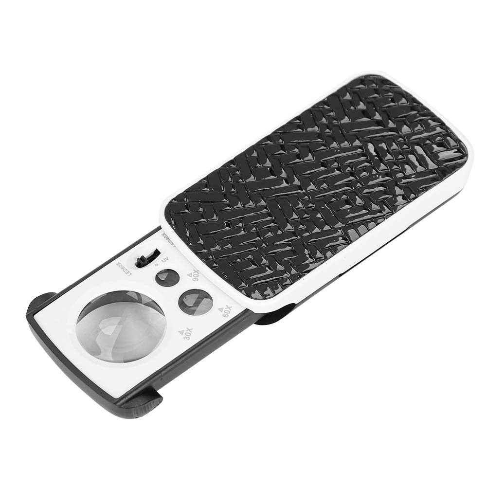 

High-magnification magnifying glass with 30x, 60x, and 90x magnification, 3-in-1 optical acrylic lens, LED light, and UV light for banknote