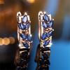 Marquise Cut Royal Blue Stone Horse Eye Leaf Hoop Earrings For Women Champagne Gold Color Vintage Zircon Ear Buckle Jewelry Gift
