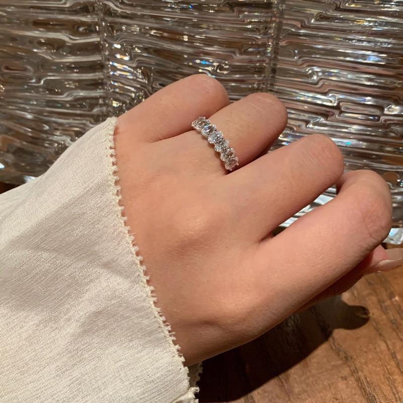 

925 silver inlaid single row oval crystal rings for women new in light luxury high-end exquisit couple style ring jewelry gift resizable белый