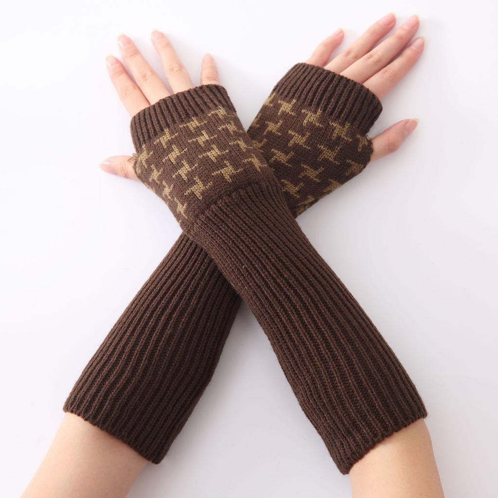 Qian Niao Ge Fashionable Warm Gloves and Sleeves for Autumn and Winter Mid Length Women's Knitted Woolen Sleeves with Half Finger Exposure