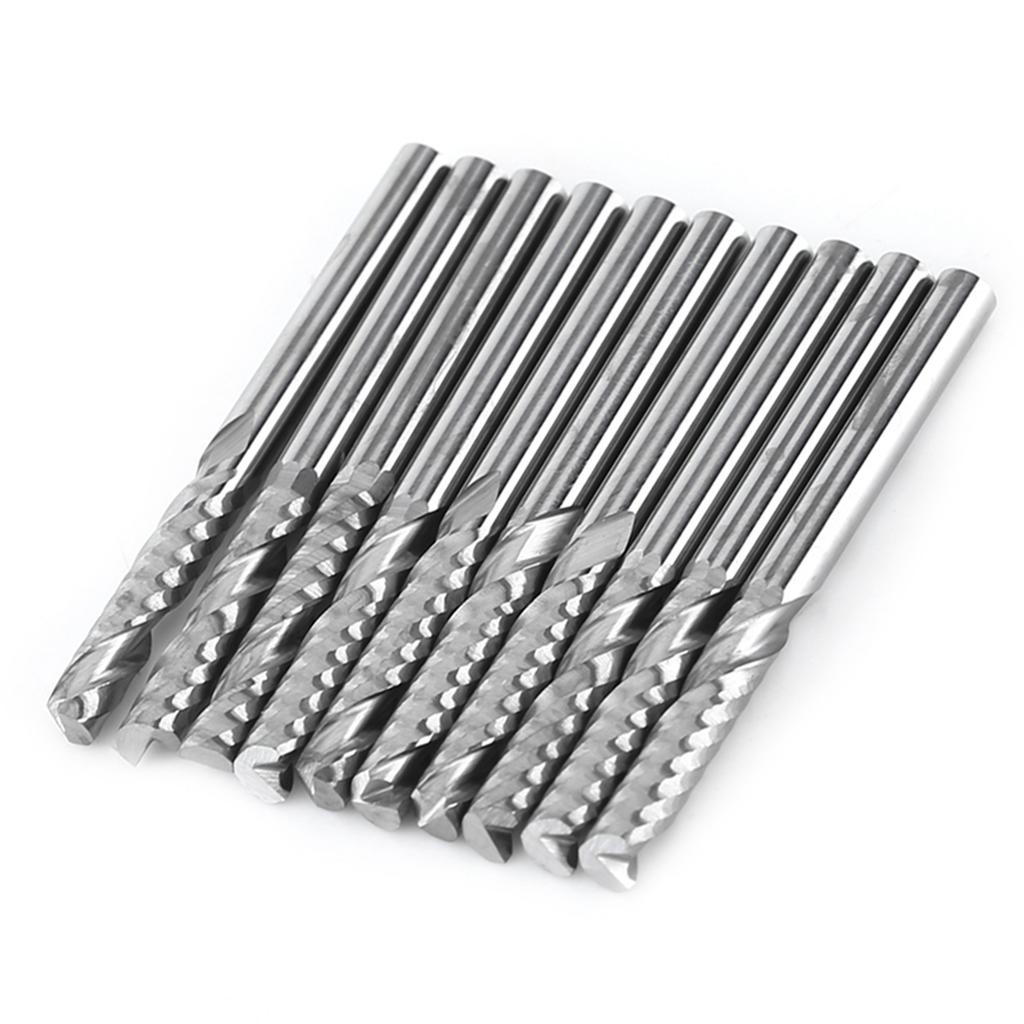 10pcs Single Flute End Mill Cutter CNC Tool Bits 3.175mm Diameter 22mm Cutting Edge Length