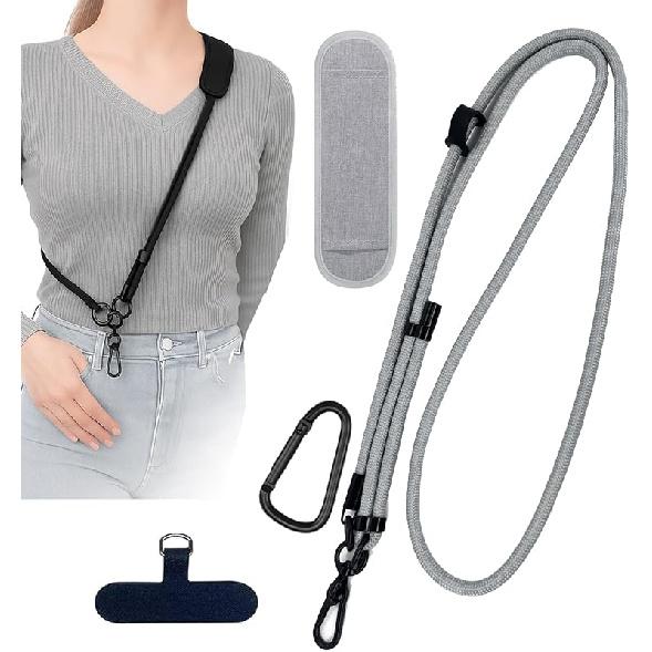Adjustable Crossbody Phone Lanyard with Quick-Release Buckle, Padded Shoulder, Hands-Free for Phones, Walkie Talkie