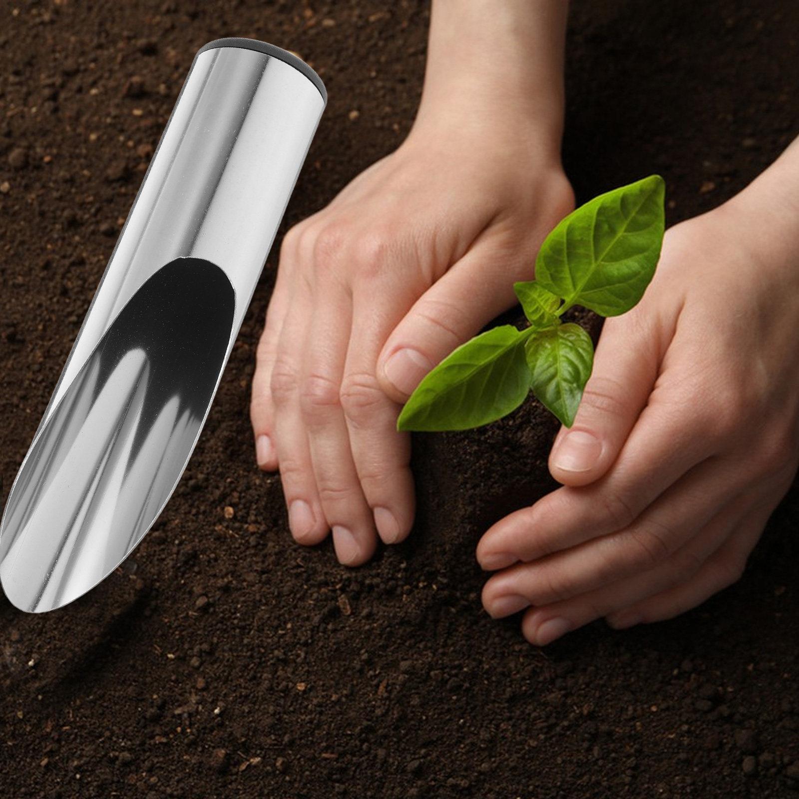 Stainless Steel Planting Scoop Compact Lightweight Garden Soil Scoop for Potting Mulch Fertilizing Weeding Bonsai Soil Handling 17X3X3CM