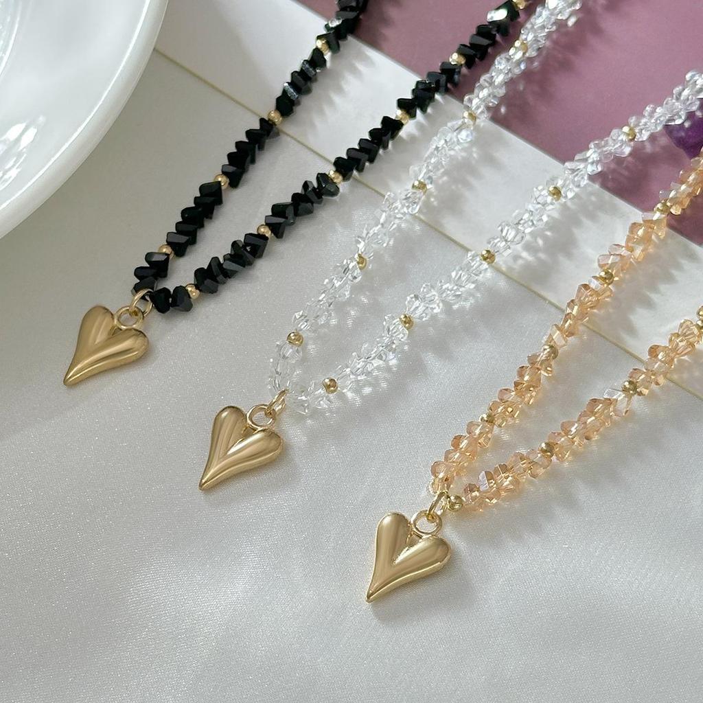 Simple and Fashionable Crystal CCB Bead Collarbone Necklace Ins Drip Oil Love Pendant Necklace for Women